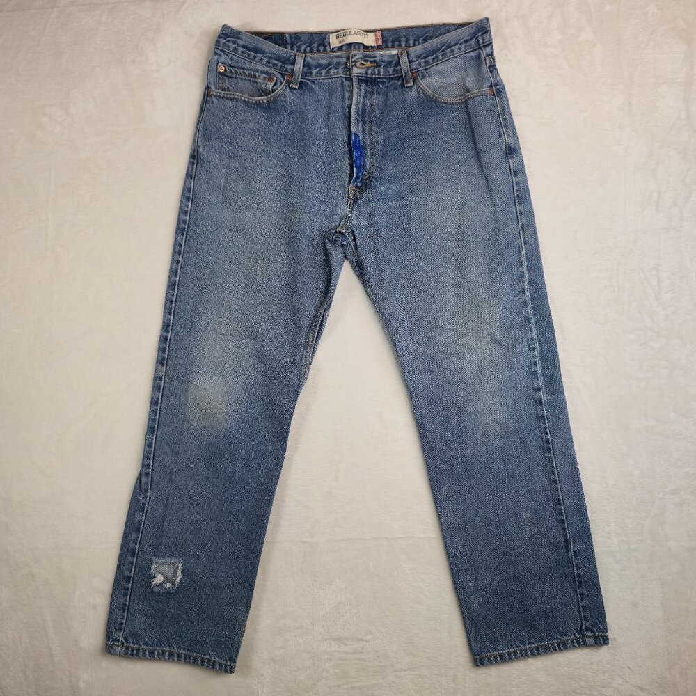 Levis 505 Mens 36x30 Regular Fit Straigh Leg Distressed Jeans Distressed